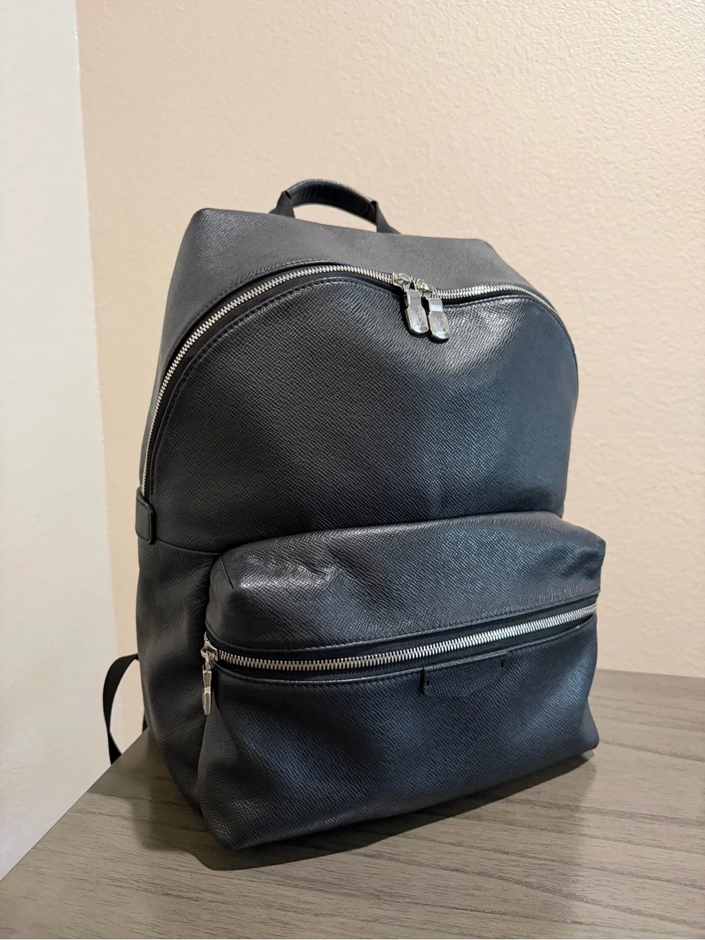 Louis Vuitton Black Leather Backpack with Silver Hardware
